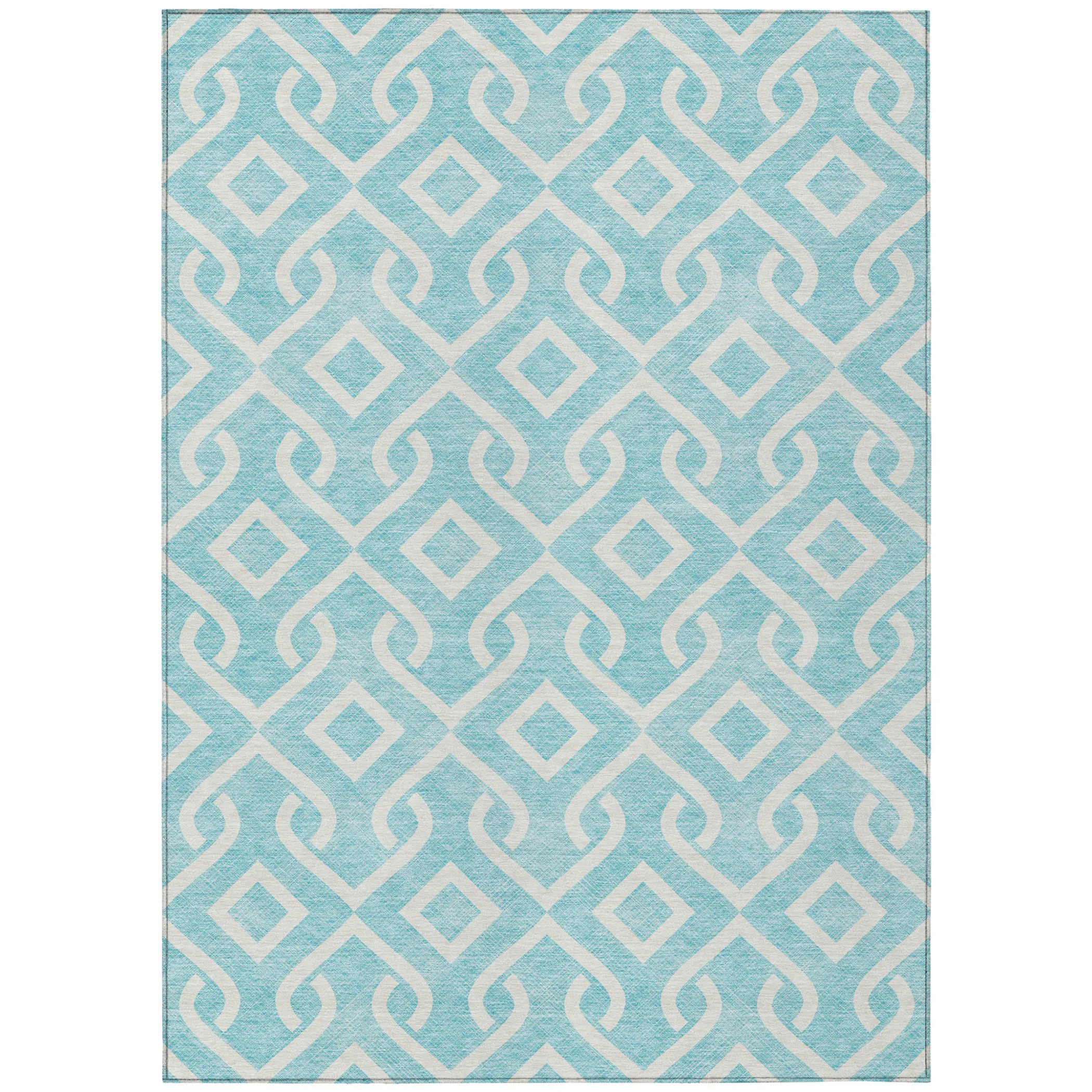 10' X 14' Aqua And Ivory Geometric Washable Indoor Outdoor Area Rug - Image 2