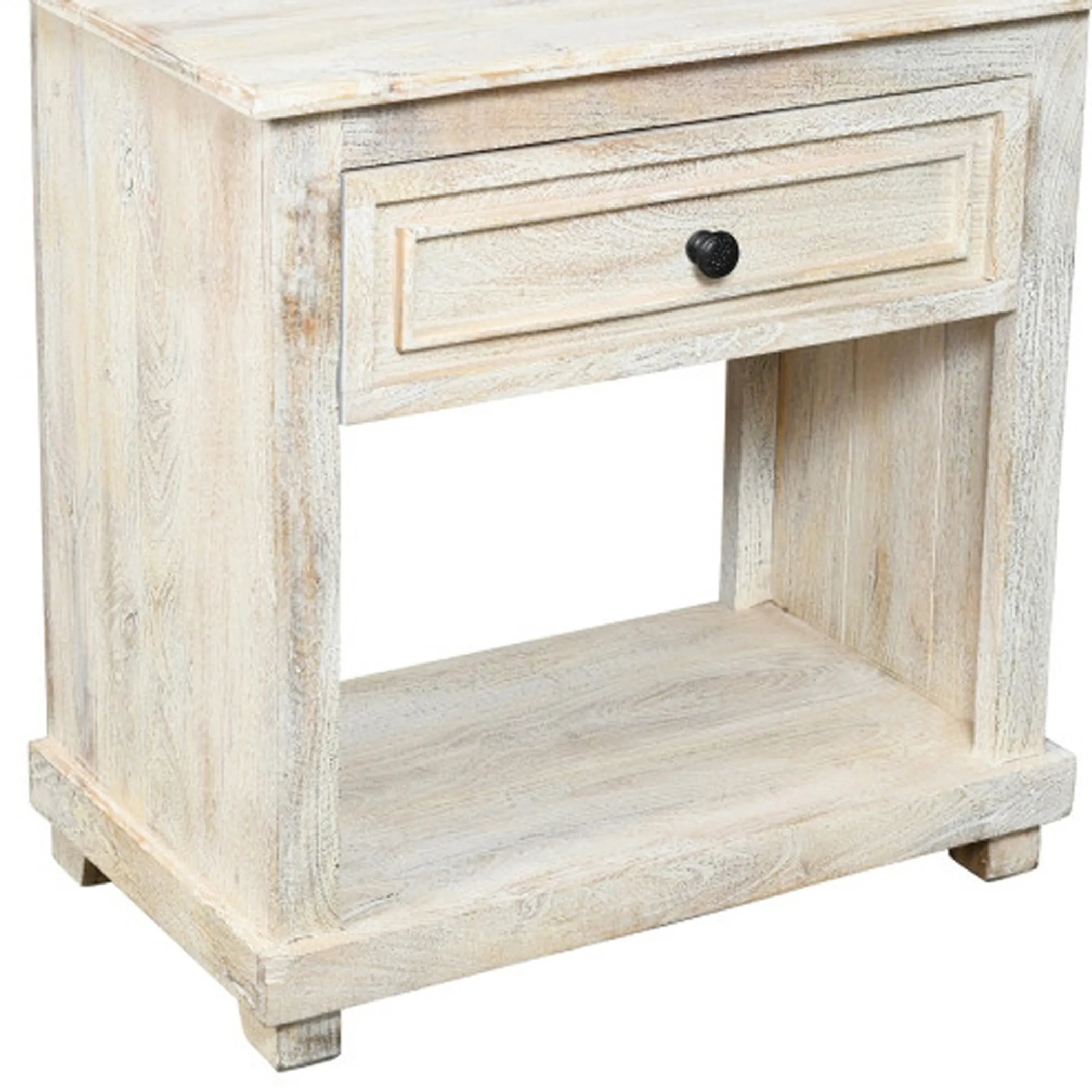 28" Distressed White One Drawer Solid Wood Nightstand - Image 5