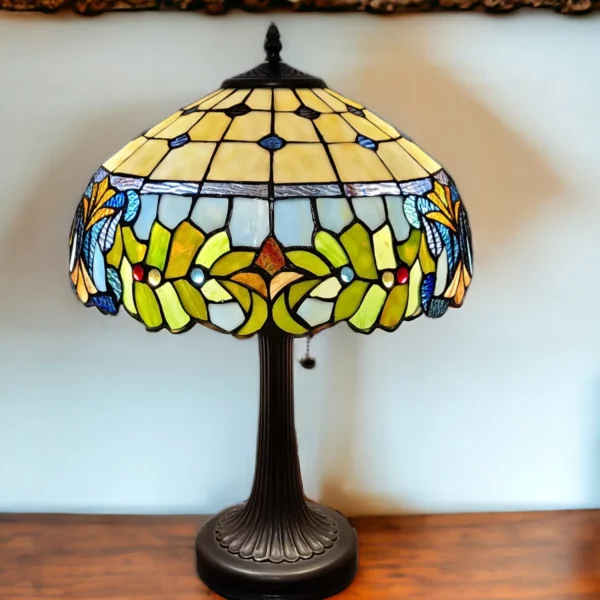 23" Dark Brown Metal Two Light Candlestick Table Lamp With Green Shade