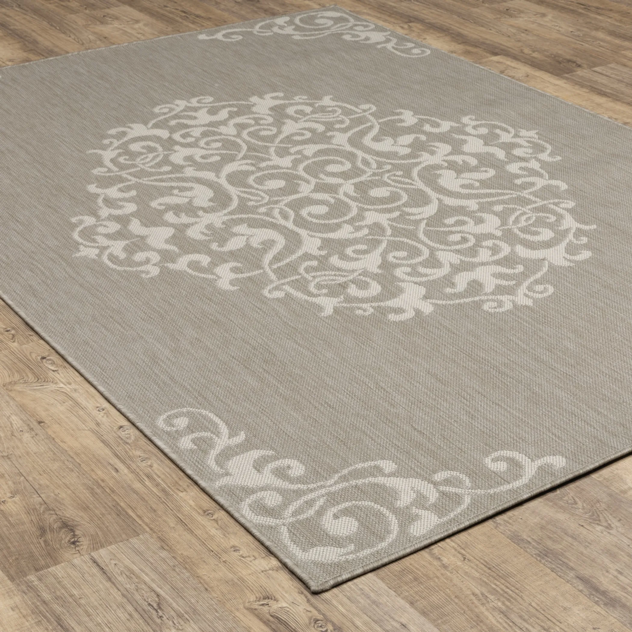 7' X 9' Gray and Ivory Oriental Stain Resistant Indoor Outdoor Area Rug - Image 6