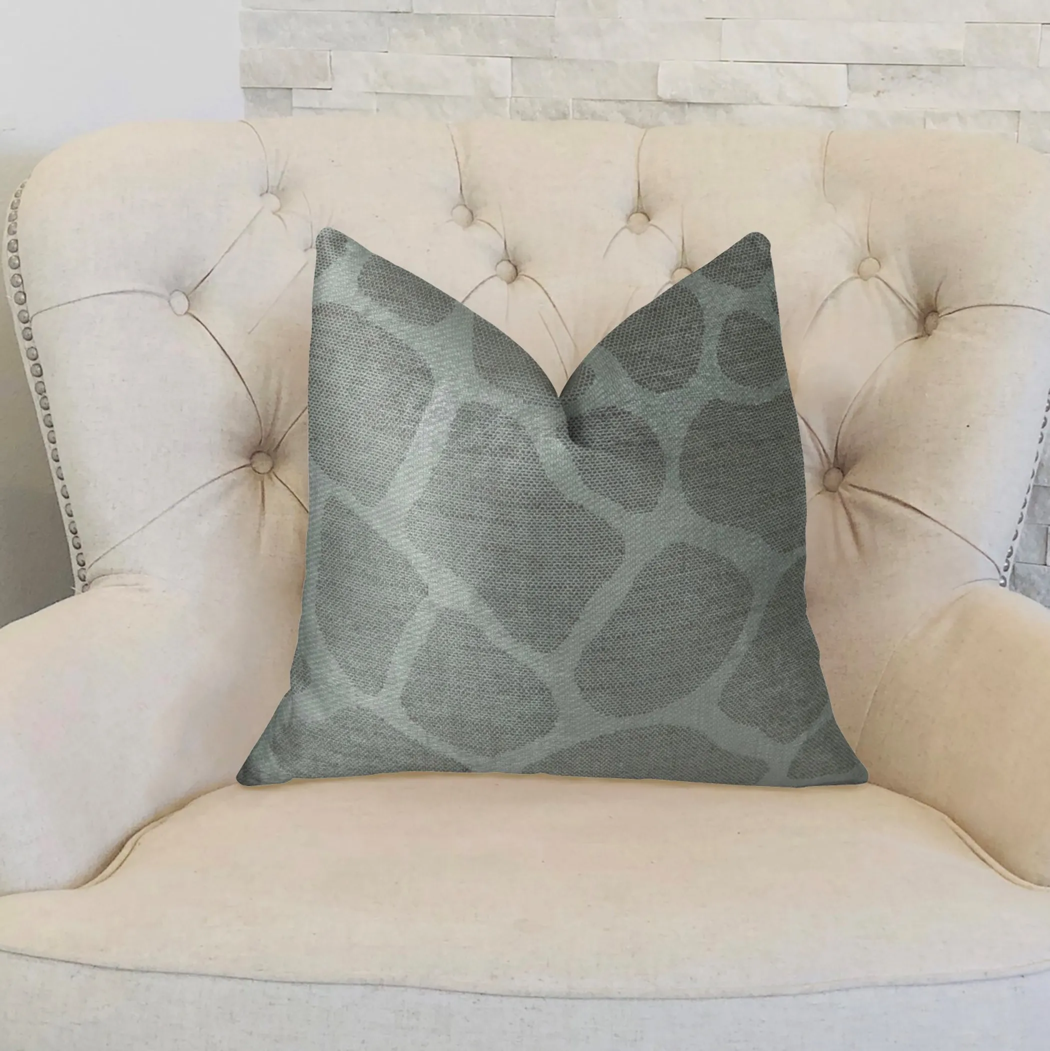 Plutus Soft Giraffe Gray and White Handmade Luxury Pillow - Image 2