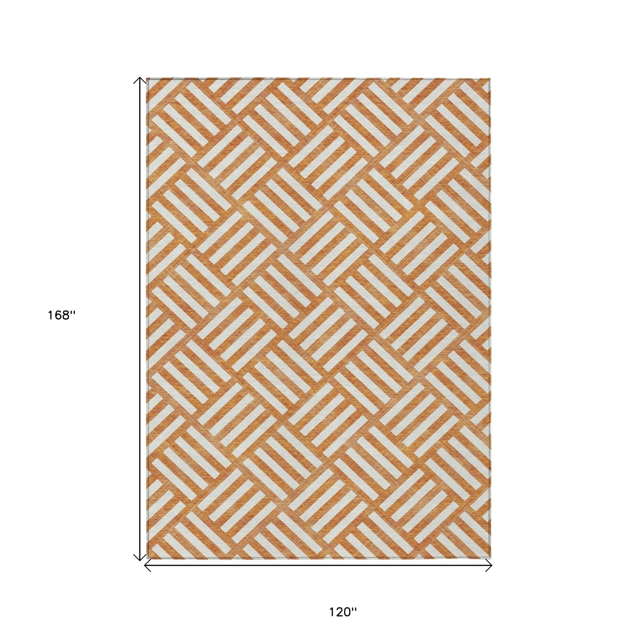 10' X 14' Orange And Ivory Geometric Washable Indoor Outdoor Area Rug - Image 3