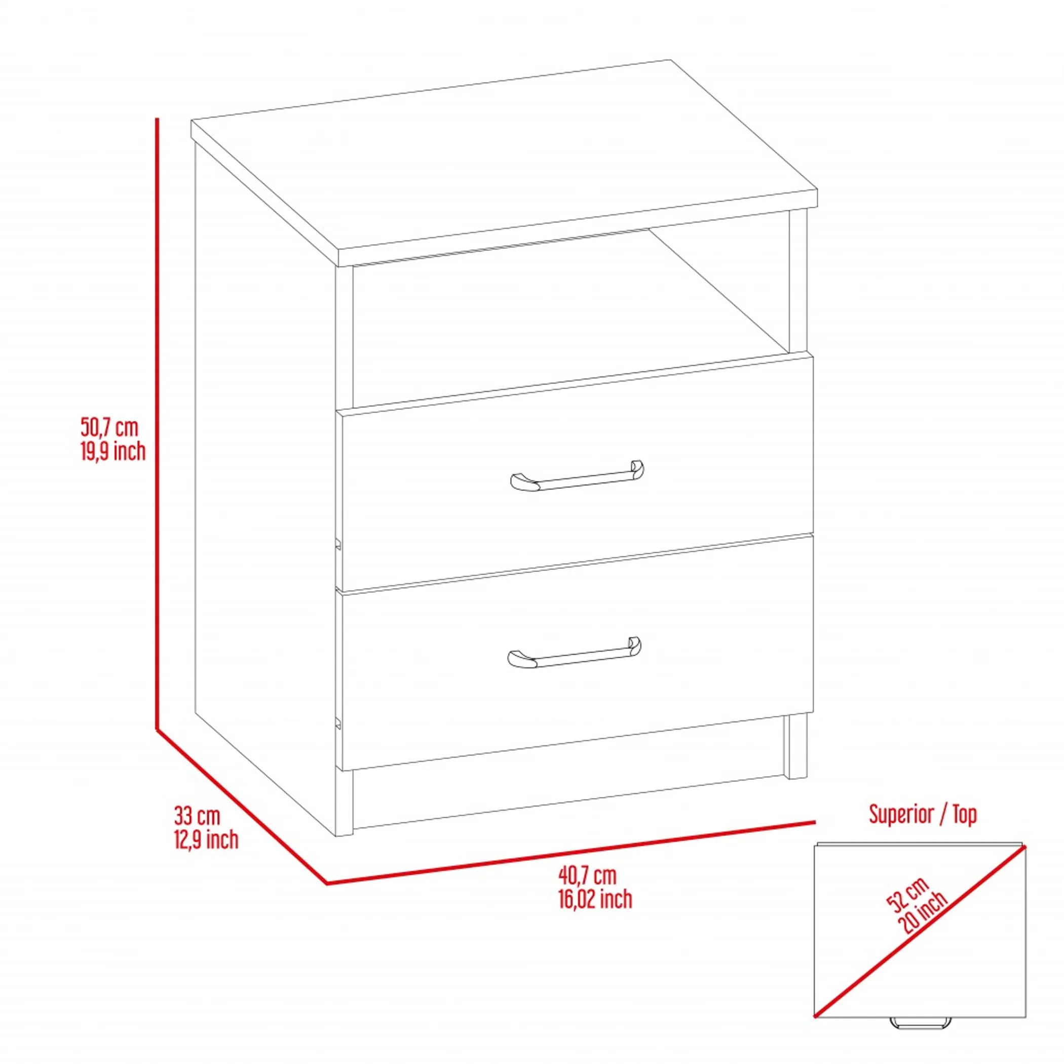 Brown Open Compartment Two Drawer Nightstand - Image 6
