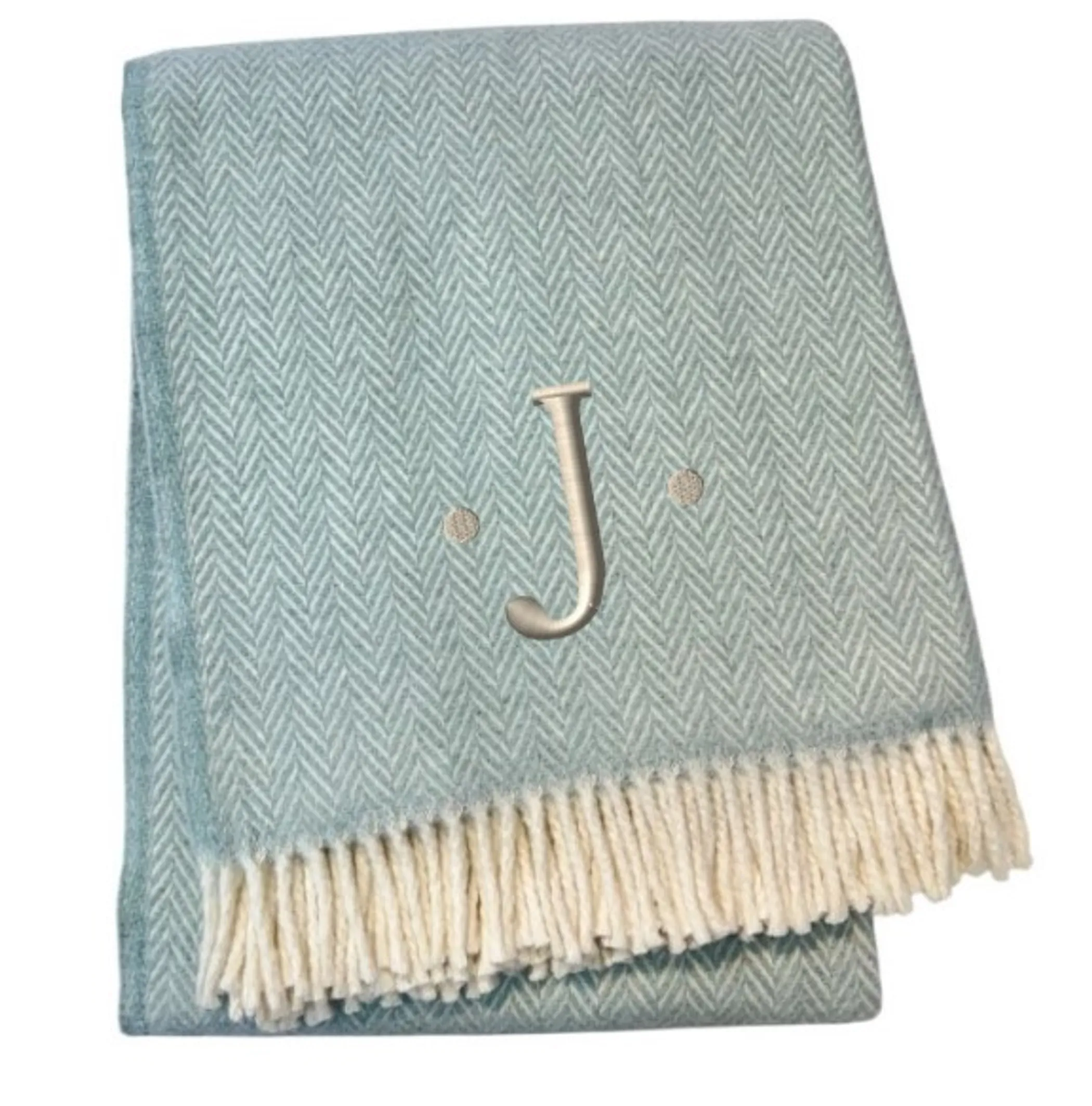 Herringbone Cotton Blend J Throw Blanket with Tassels And Embroidery - Image 3