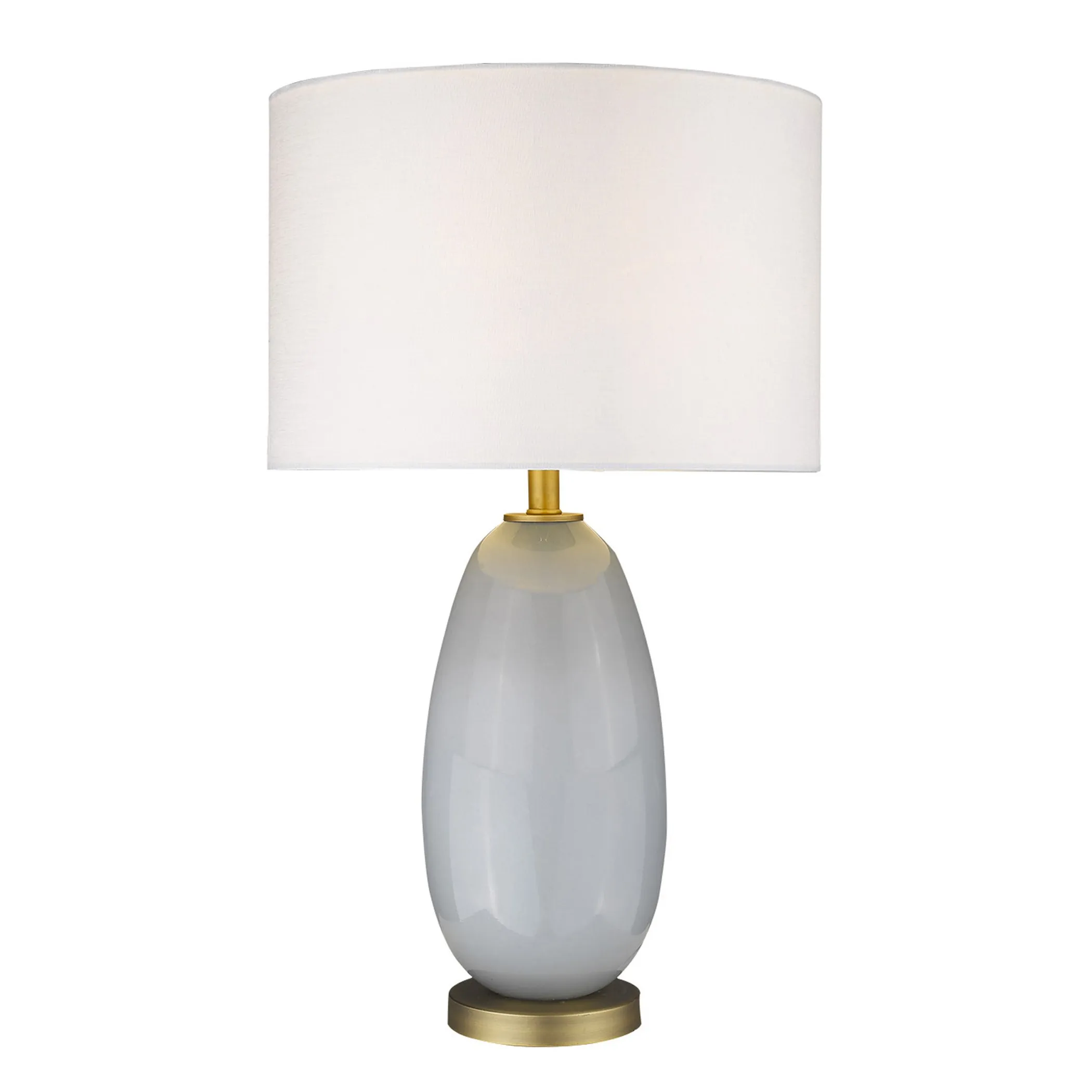 29" Light Gray Glass Table Lamp With White Drum Shade - Image 3