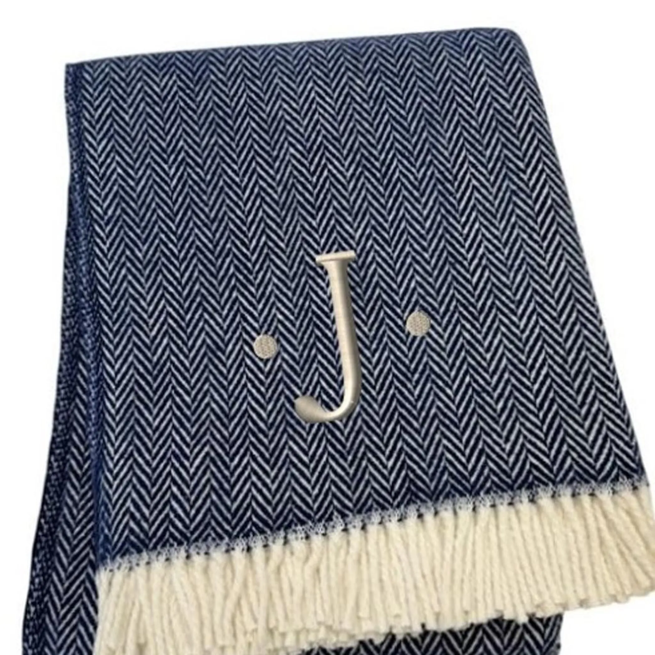Herringbone Cotton Blend J Throw Blanket with Tassels And Embroidery - Image 4