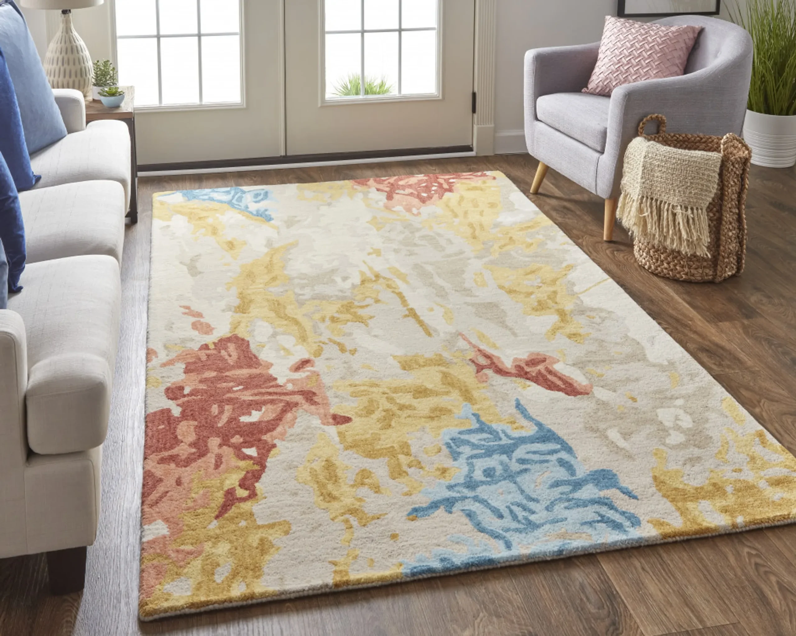5' X 8' Ivory and Blue Wool Abstract Hand Tufted Area Rug - Image 6