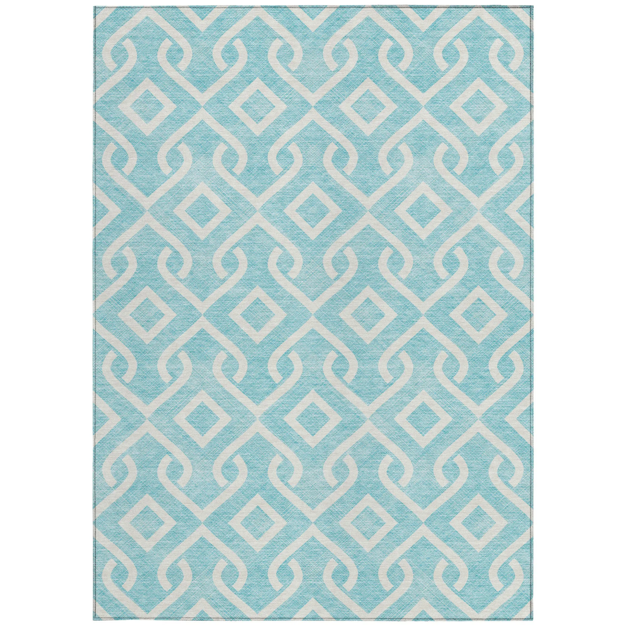 10' X 14' Aqua And Ivory Geometric Washable Indoor Outdoor Area Rug - Image 5