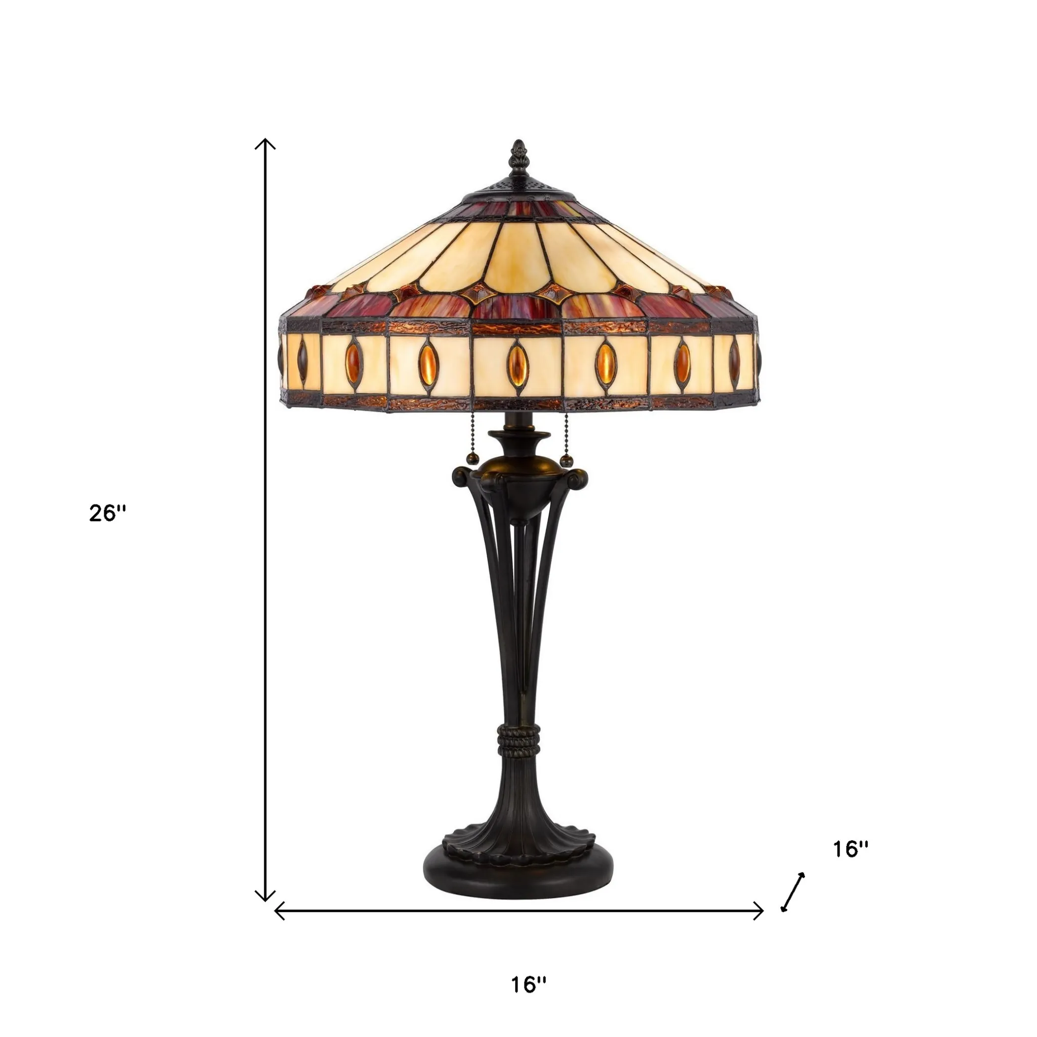 26" Black Metal Two Light Candlestick Table Lamp With Ivory and Red Dome Shade - Image 6