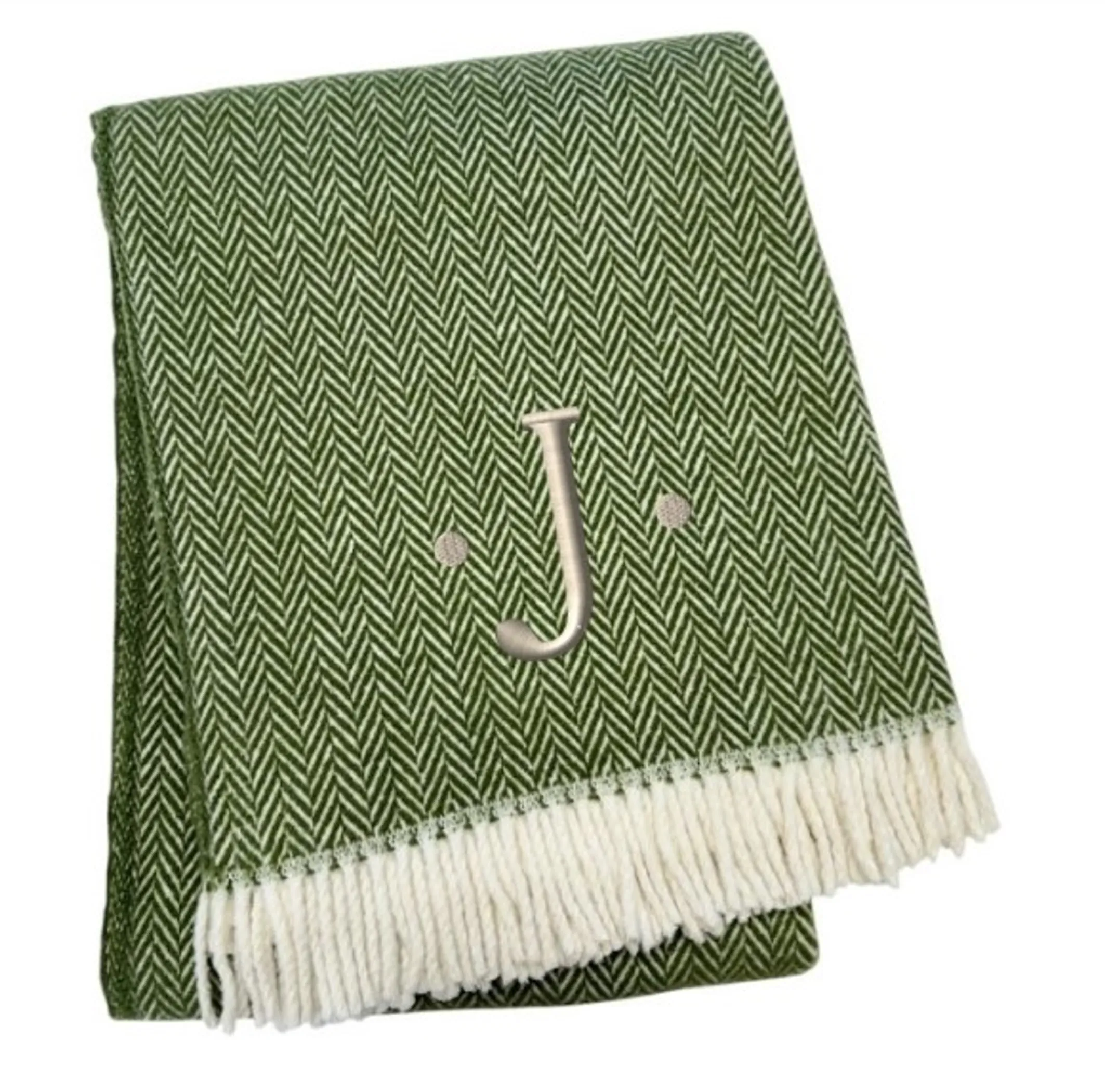 Herringbone Cotton Blend J Throw Blanket with Tassels And Embroidery - Image 3