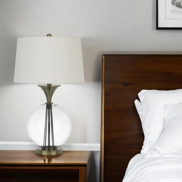 31" Bronze Metal Globe Table Lamp With White Empire Shade
