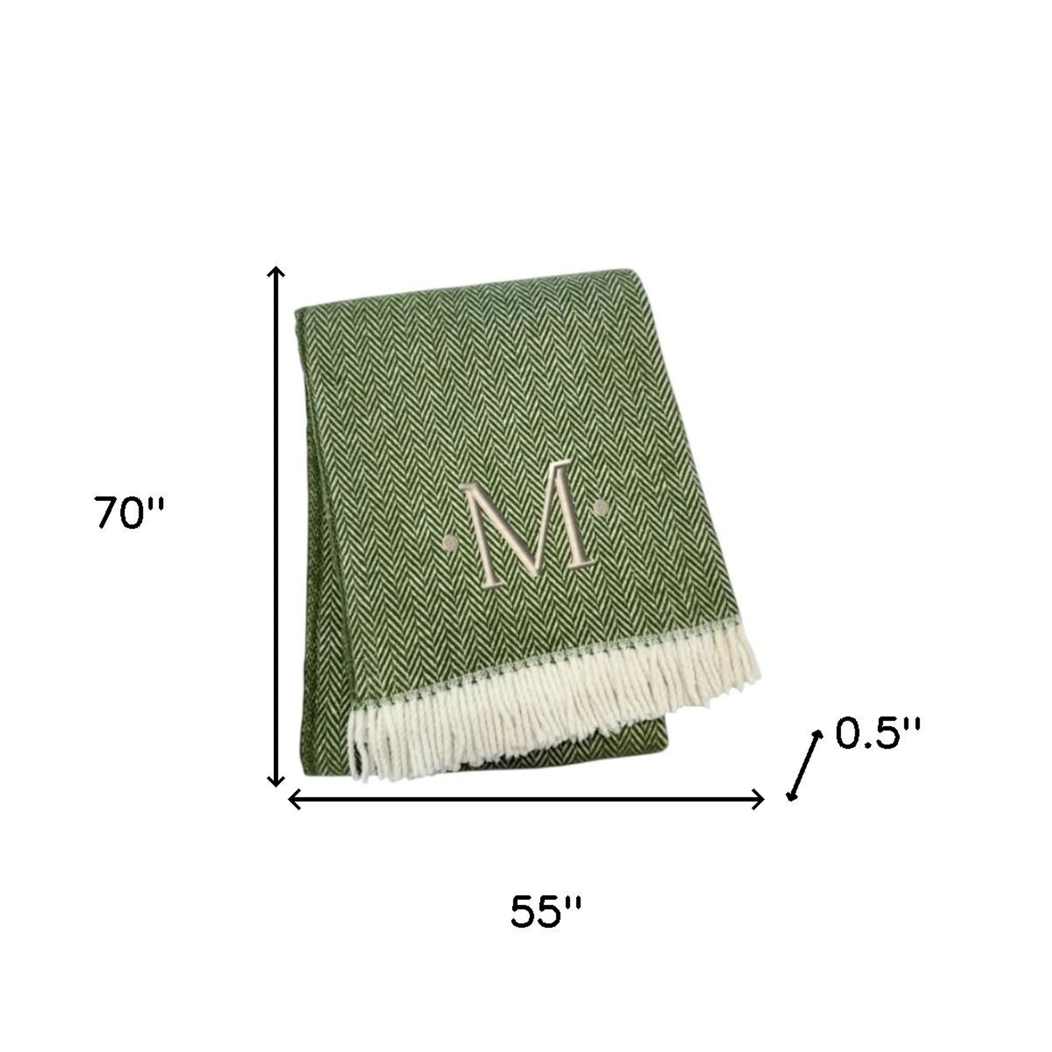 Herringbone Cotton Blend M Initial Throw Blanket with Tassels And Embroidery - Image 6