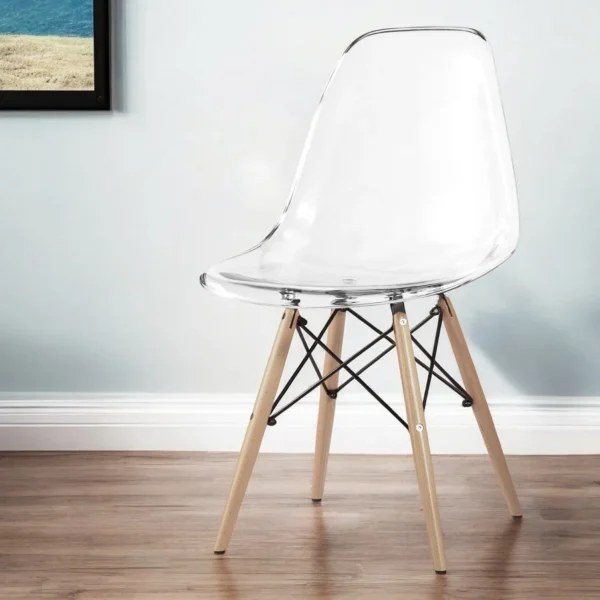 Clear And Natural Heavy Duty Plastic And Wood Dining Side Chair