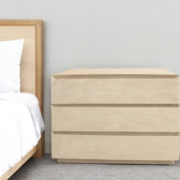 24" Natural Three Drawer Solid Wood Nightstand