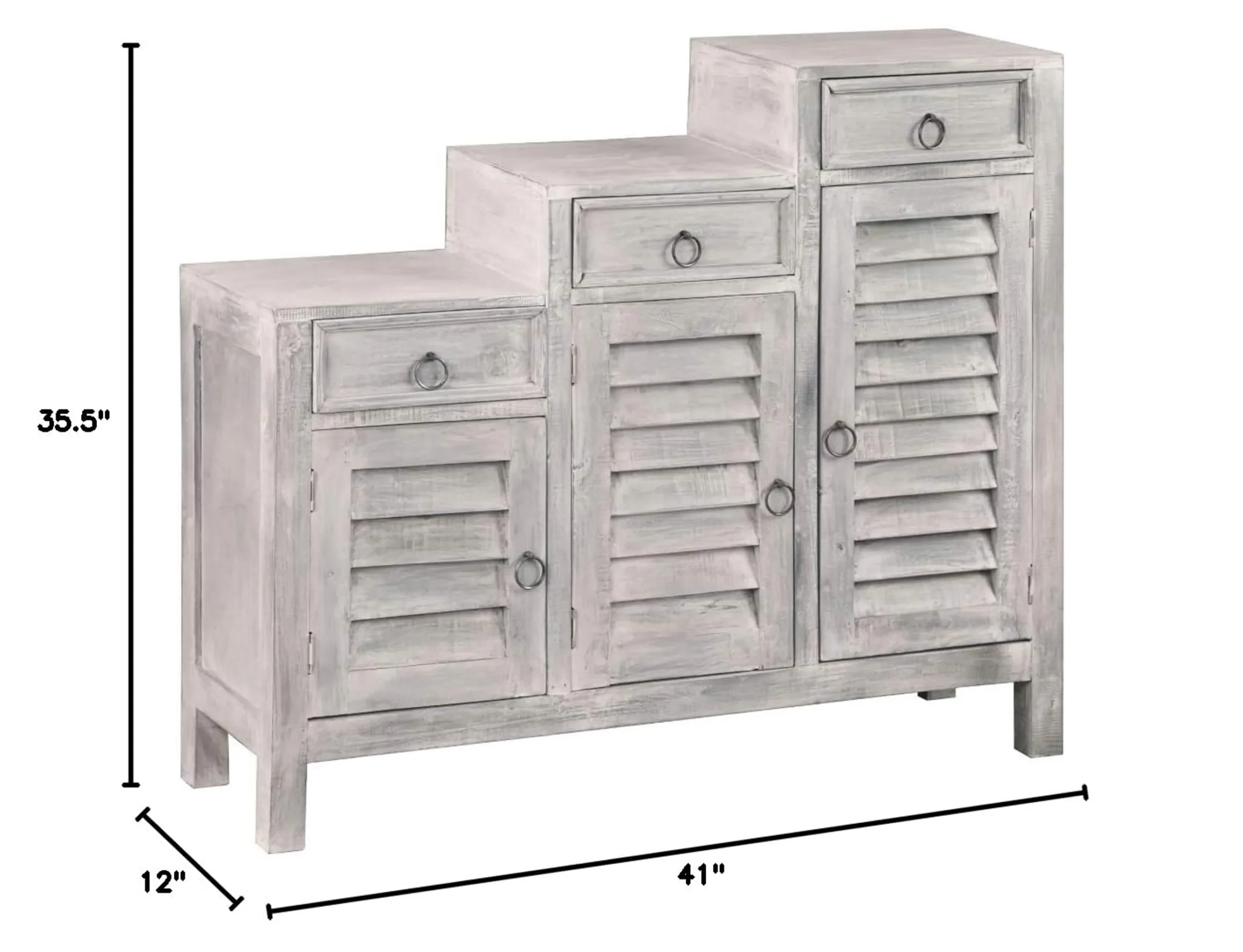 Sunset Trading Cottage Three Tiered Shutter Cabinet | Distressed Light Gray Solid Wood | Fully Assembled Accent Storage Shelf Console - Image 4