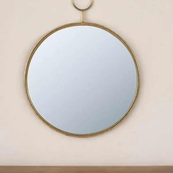 28" Gold Round Iron Framed Accent Mirror