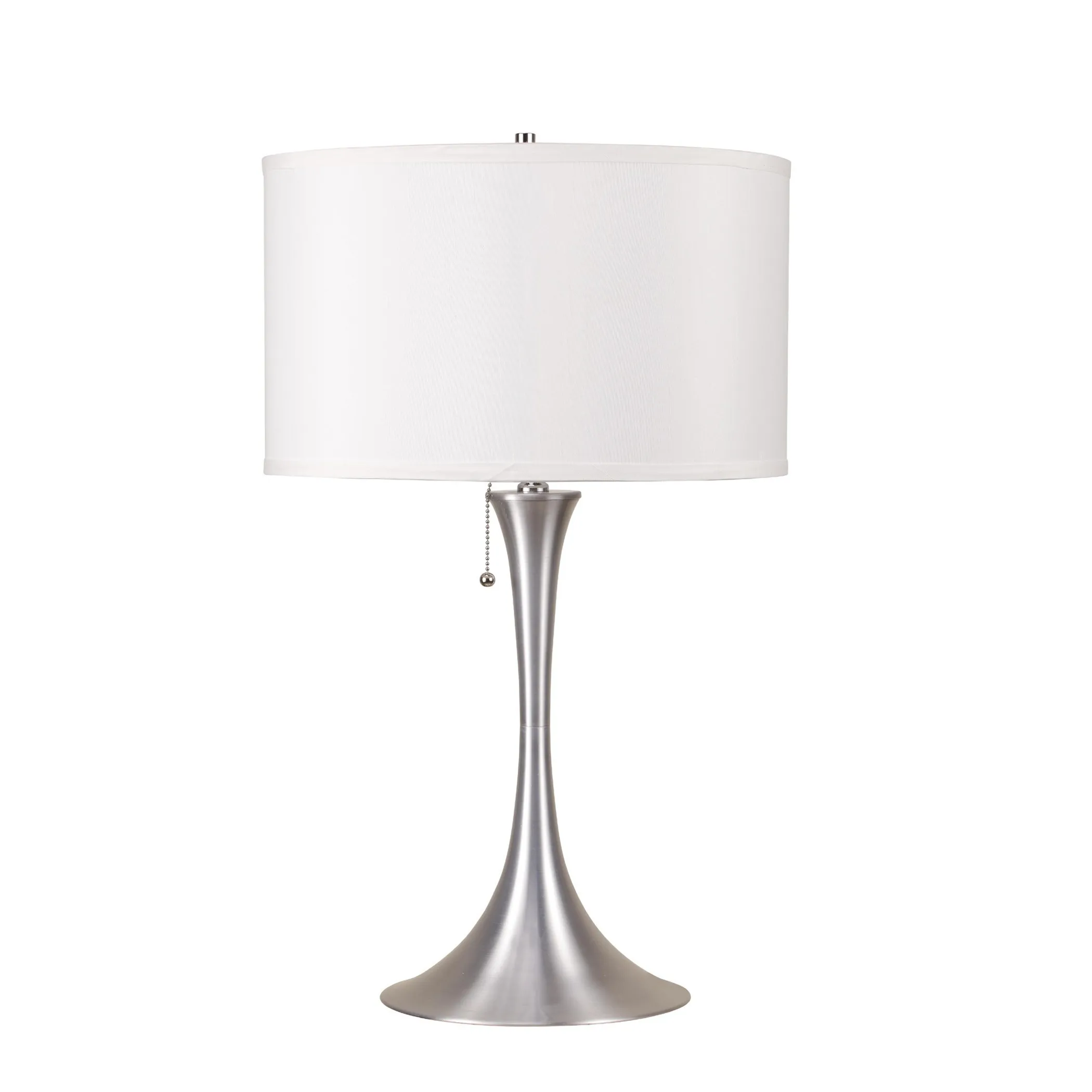 28" Silver Metal Bedside Table Lamp With White Shade - Image 3