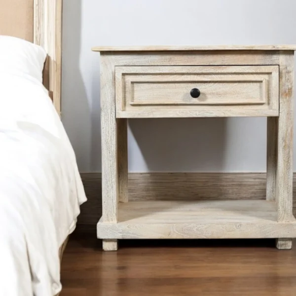 28" Distressed White One Drawer Solid Wood Nightstand