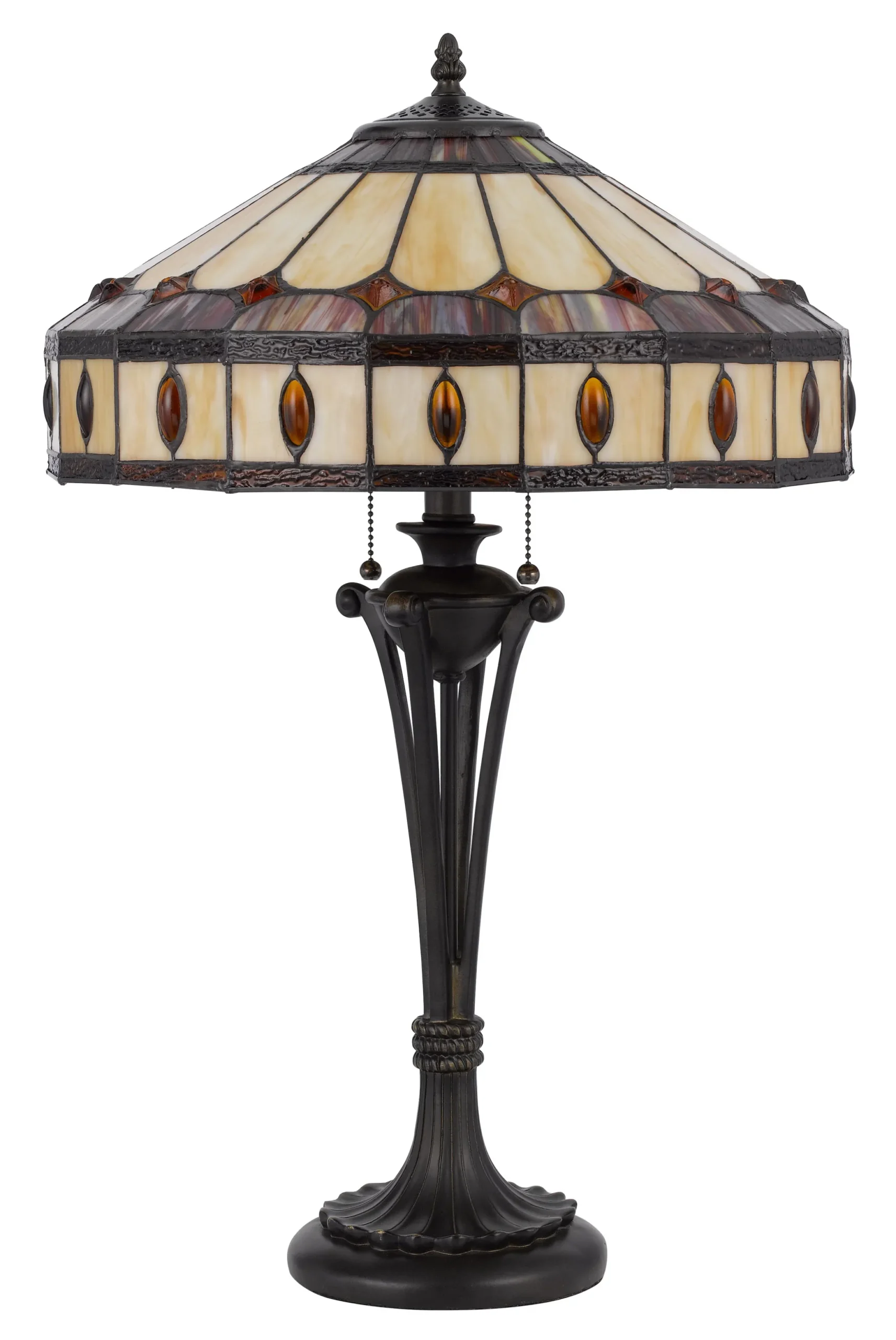 26" Black Metal Two Light Candlestick Table Lamp With Ivory and Red Dome Shade - Image 2
