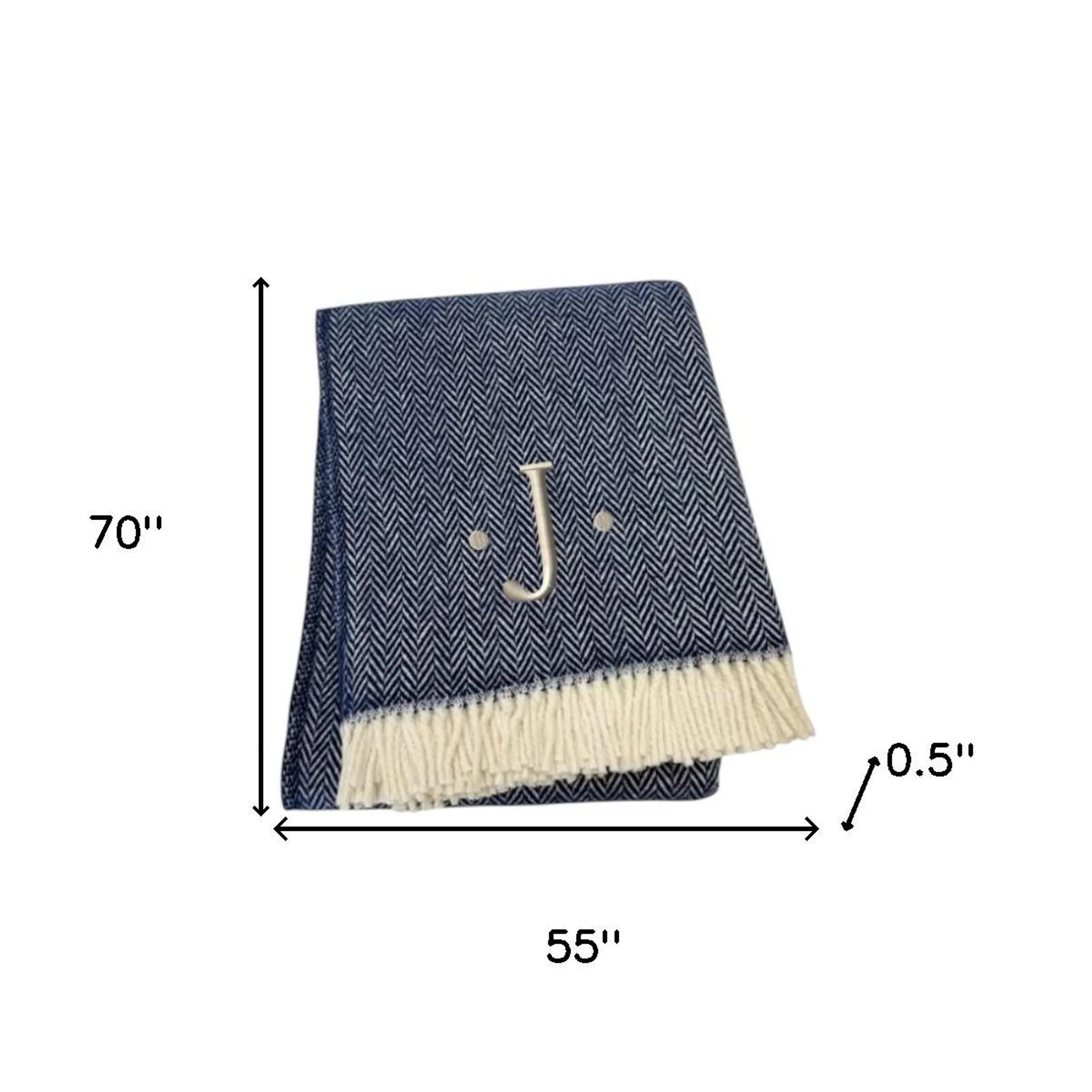 Herringbone Cotton Blend J Throw Blanket with Tassels And Embroidery - Image 5