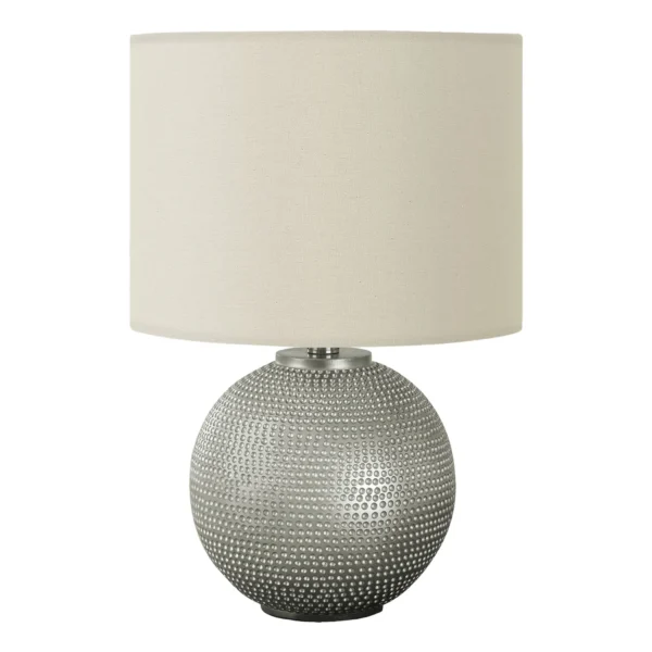 19" Gray Round Table Lamp With Ivory Drum Shade