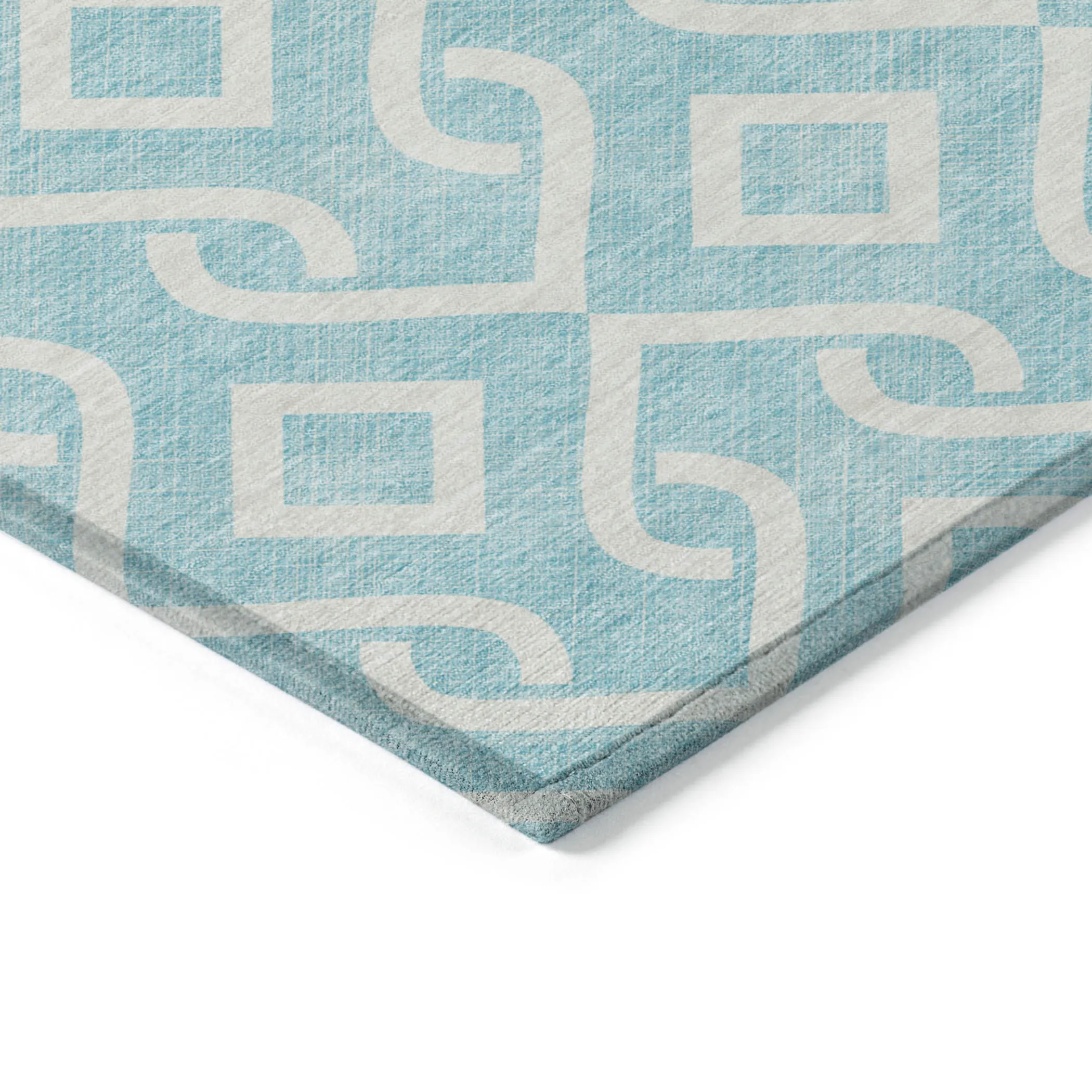 10' X 14' Aqua And Ivory Geometric Washable Indoor Outdoor Area Rug - Image 4