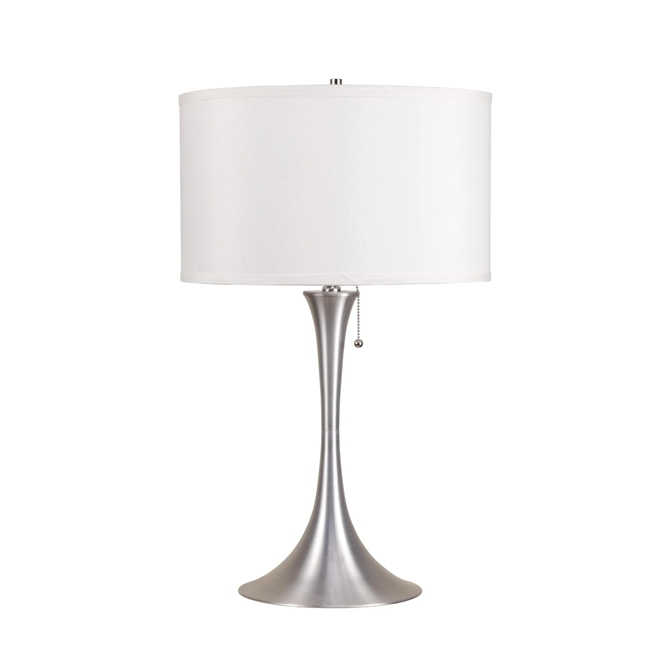28" Silver Metal Bedside Table Lamp With White Shade - Image 2
