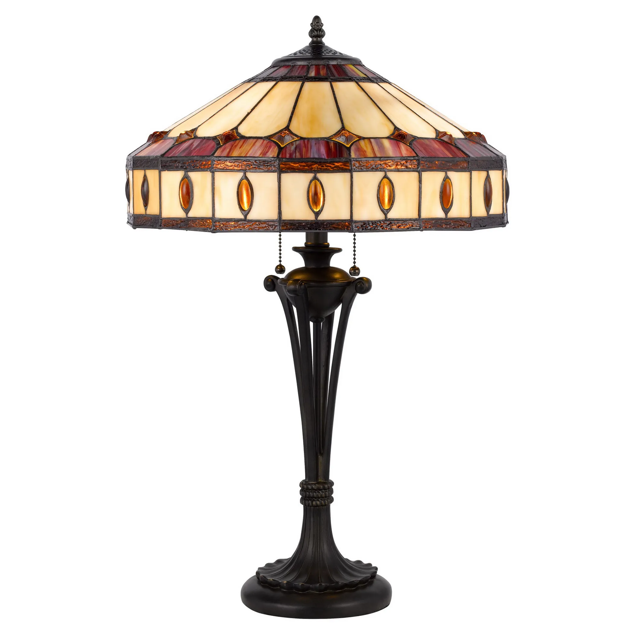 26" Black Metal Two Light Candlestick Table Lamp With Ivory and Red Dome Shade - Image 3