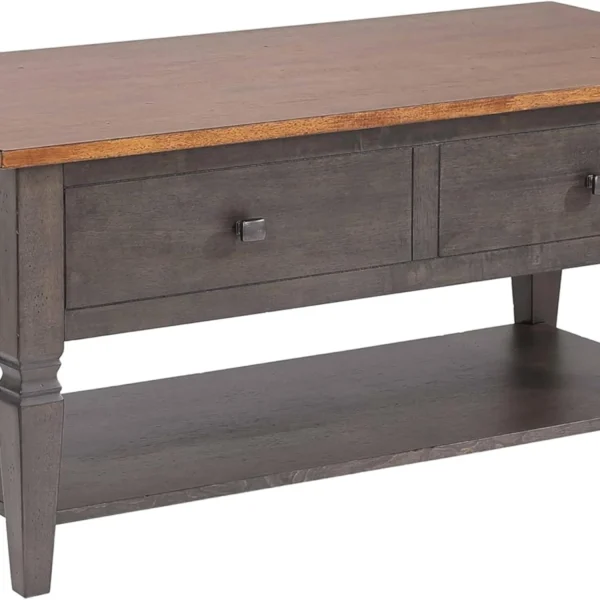 Sunset Trading Dakota 22x44 Rectangular Coffee Table with Drawers and Storage Shelf | Living Room Office Bedroom Cocktail Furniture | Distressed Brow.