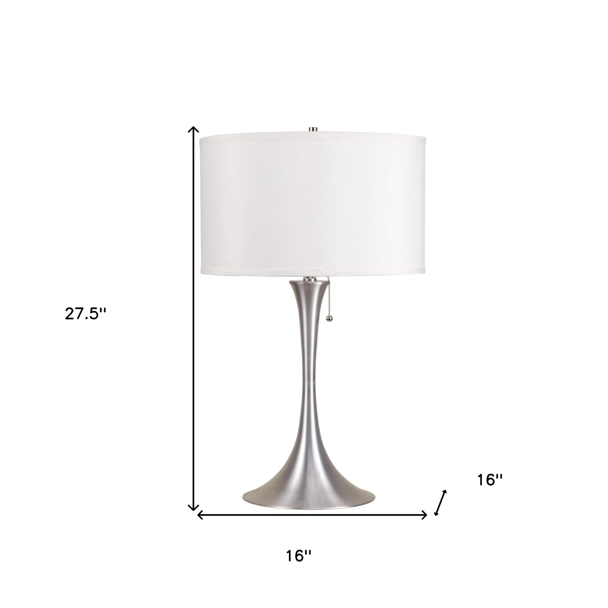 28" Silver Metal Bedside Table Lamp With White Shade - Image 4