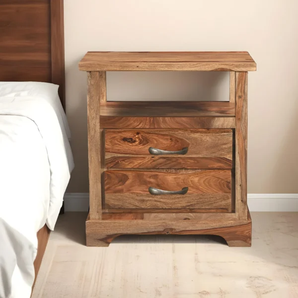 27" Brown Solid Wood Two Drawer Nightstand