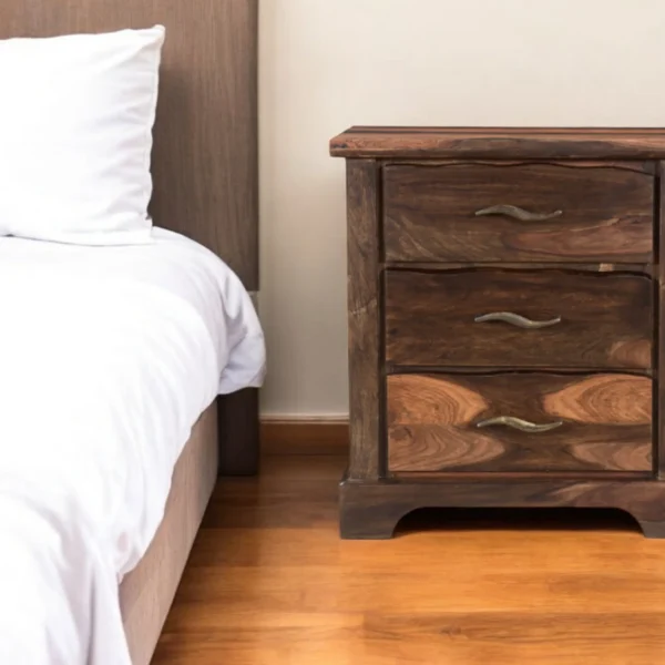 27" Dark Brown Solid Wood Three Drawer Nightstand