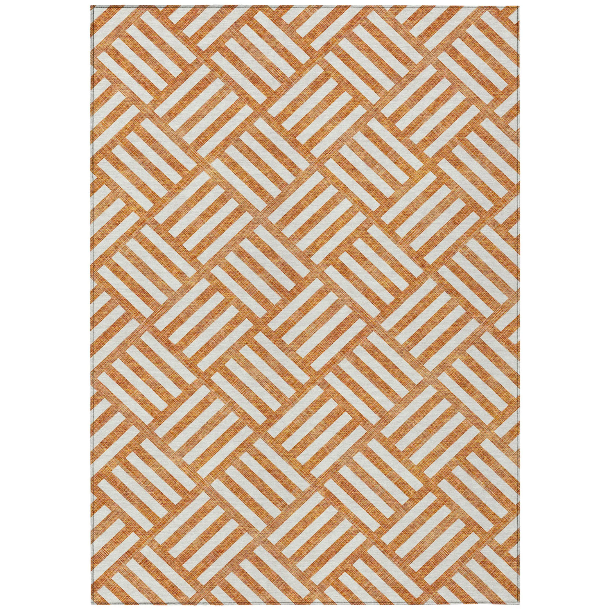 10' X 14' Orange And Ivory Geometric Washable Indoor Outdoor Area Rug - Image 2