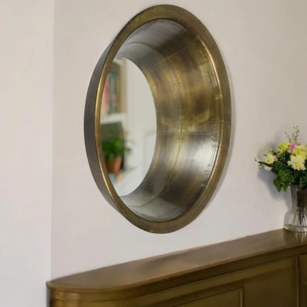 21" Brass Round Metal Framed Accent Mirror