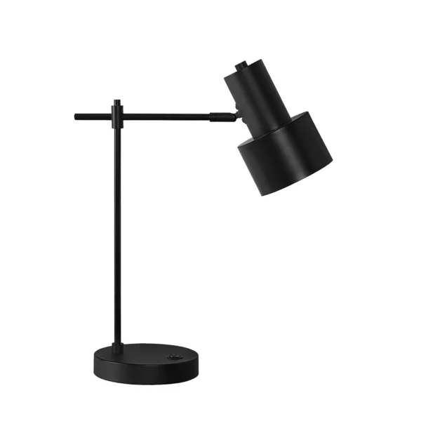 21" Black Metal Round USB Table Lamp With Black Drum Shade