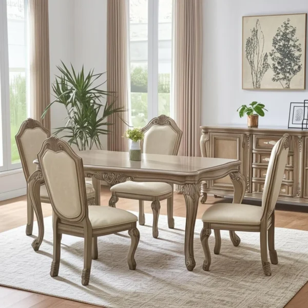 Set of Two Antiqued White Upholstered Faux Leather Dining Side Chairs