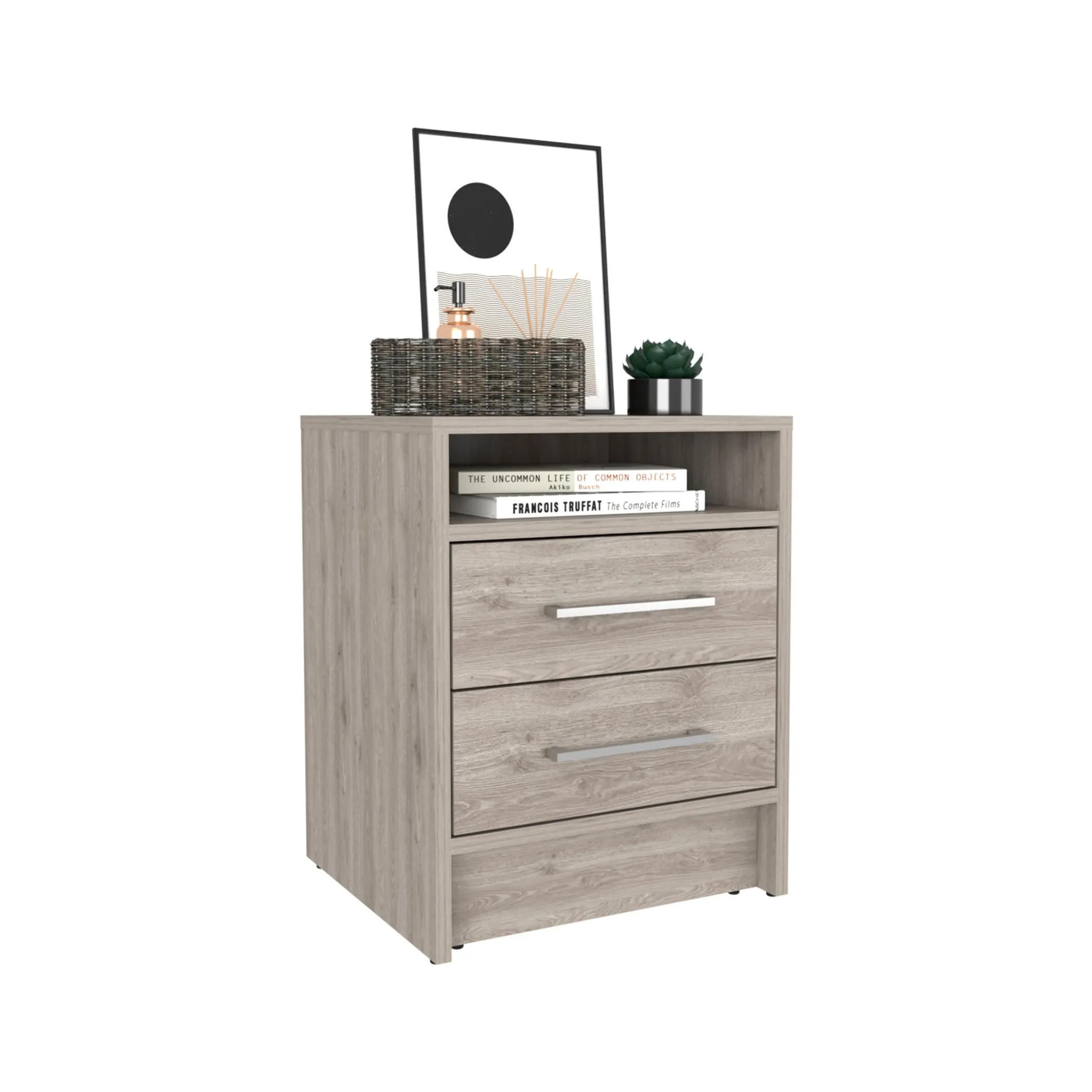 20" Gray Two Drawer Faux Wood Nightstand - Image 5