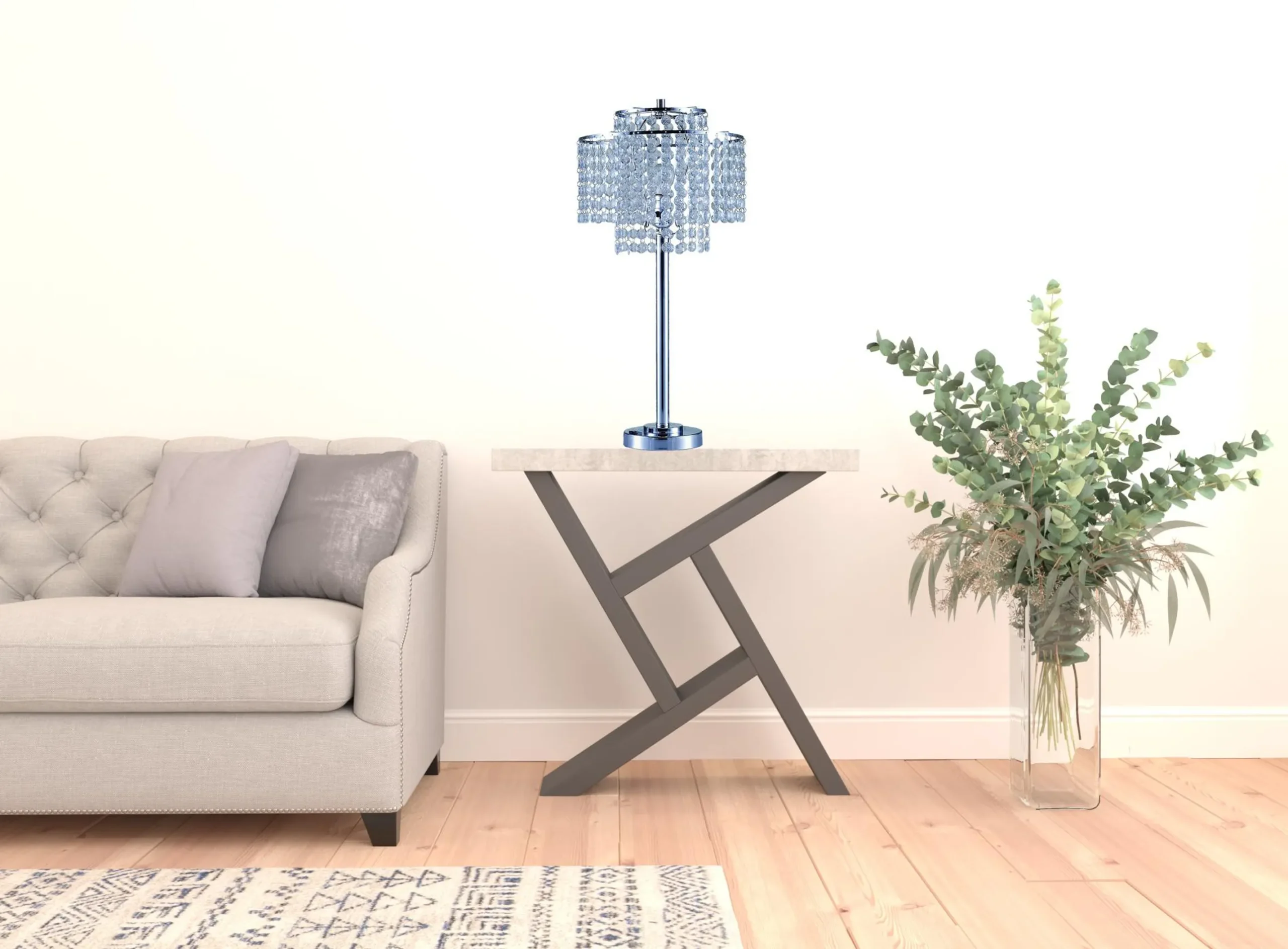 26" Silver Glam Two Tier Chandelier USB Table Lamp - Image 4
