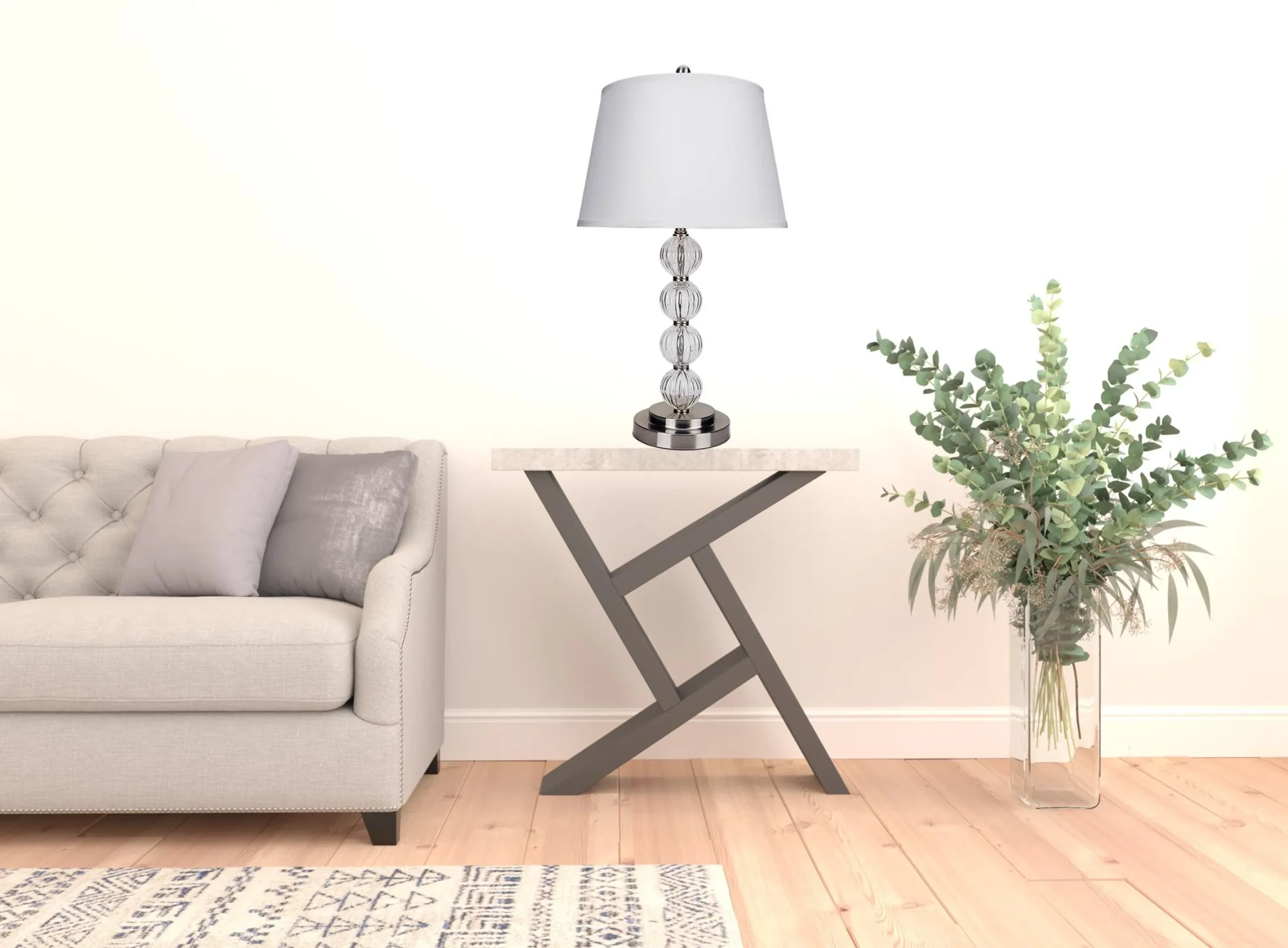 29" Silver Metal Table Lamp With White Classic Empire Shade - Image 3