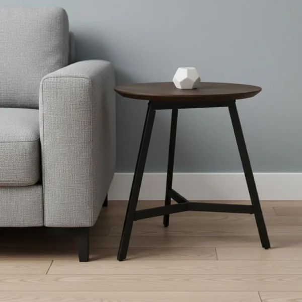 23" Espresso and Black Solid Wood and Metal Tray Table