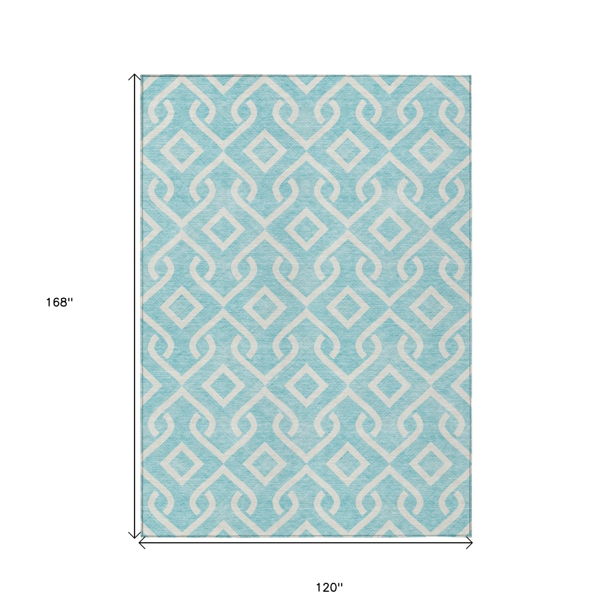 10' X 14' Aqua And Ivory Geometric Washable Indoor Outdoor Area Rug - Image 3