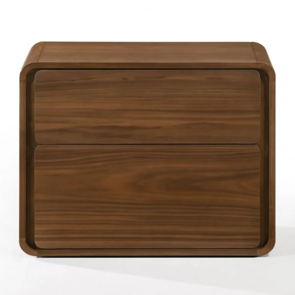 Modern Walnut Brown Nightstand with Two Drawers