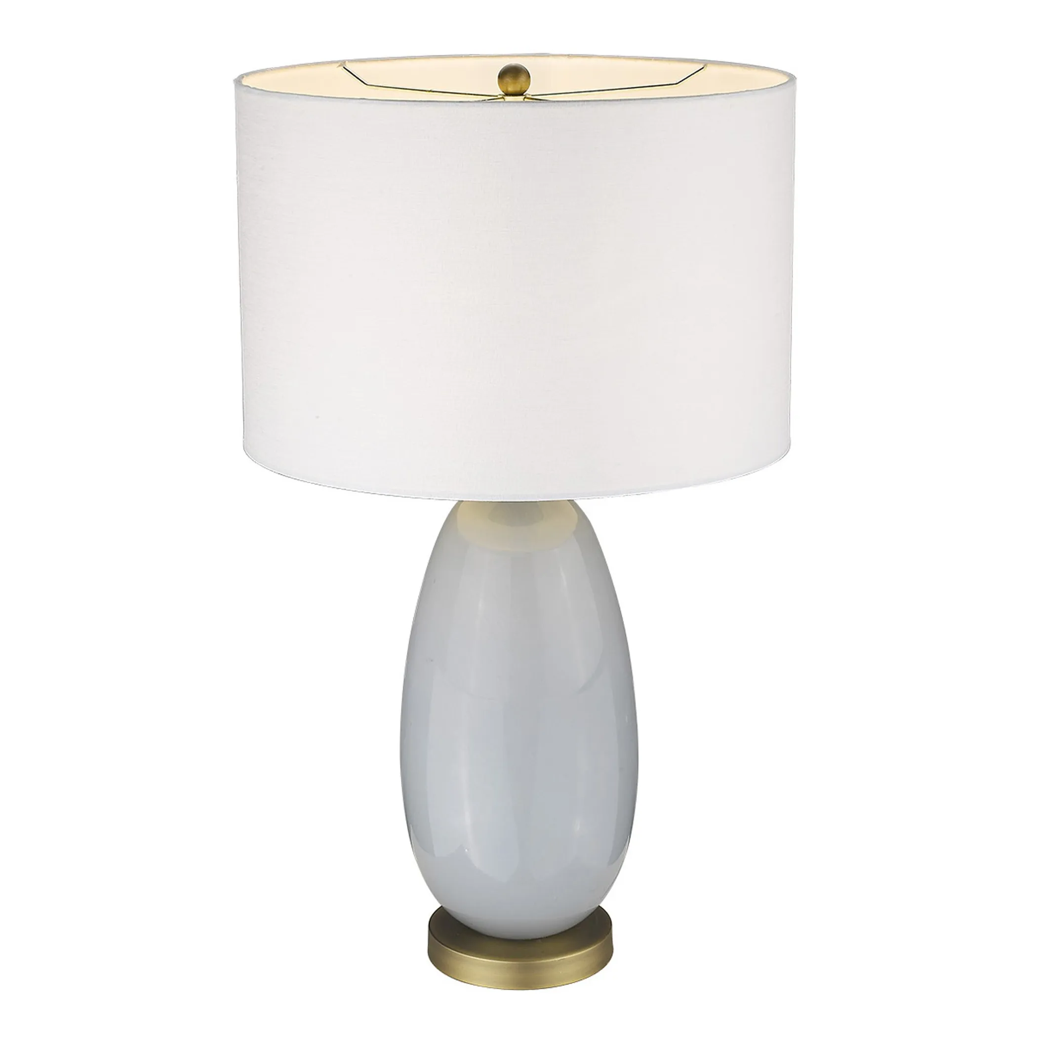 29" Light Gray Glass Table Lamp With White Drum Shade - Image 4