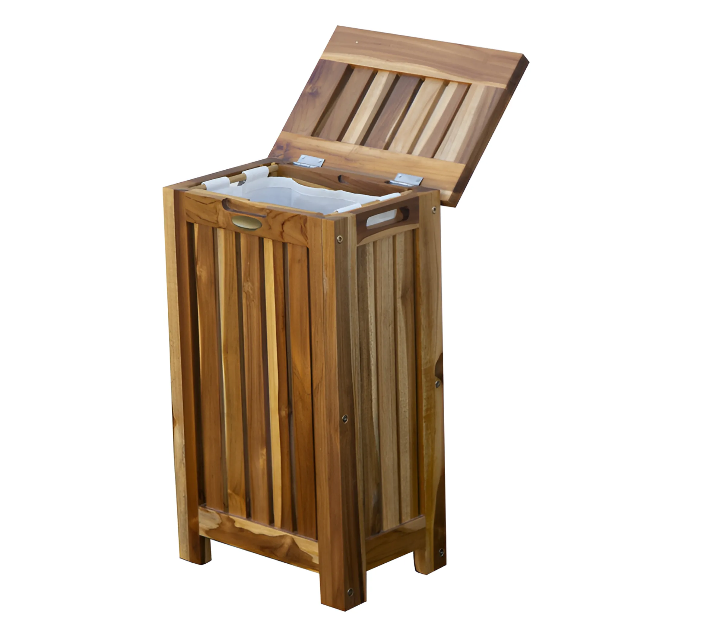 24" Brown Solid Wood Laundry Hamper With Lid - Image 3