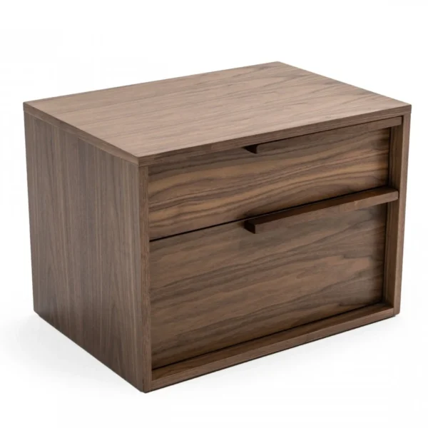 Modern Light Brown Walnut Nightstand with Two drawers