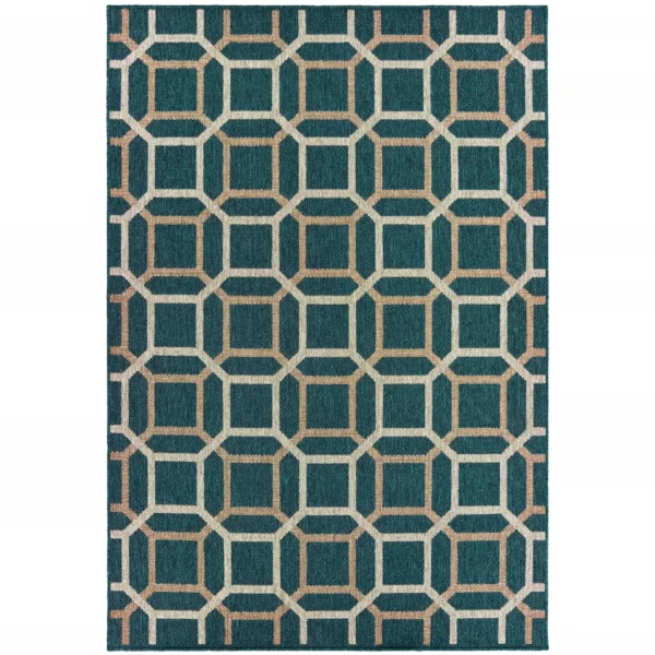 8' x 10' Blue and Gray Geometric Stain Resistant Indoor Outdoor Area Rug