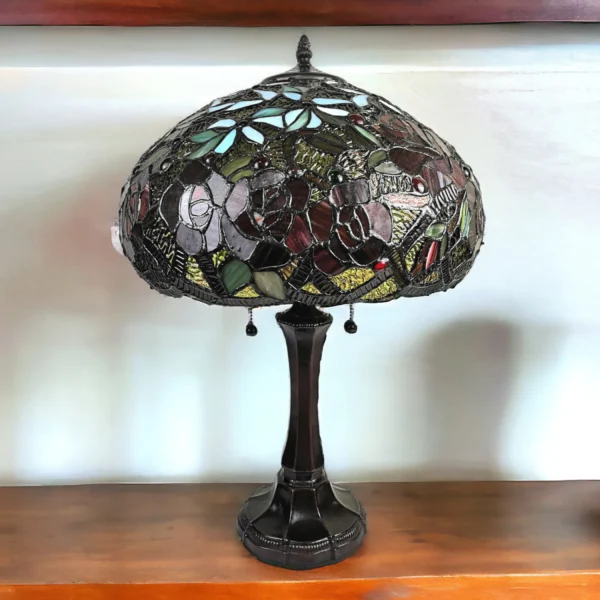 24" Dark Brown Metal Two Light Candlestick Table Lamp With Red Dome Shade