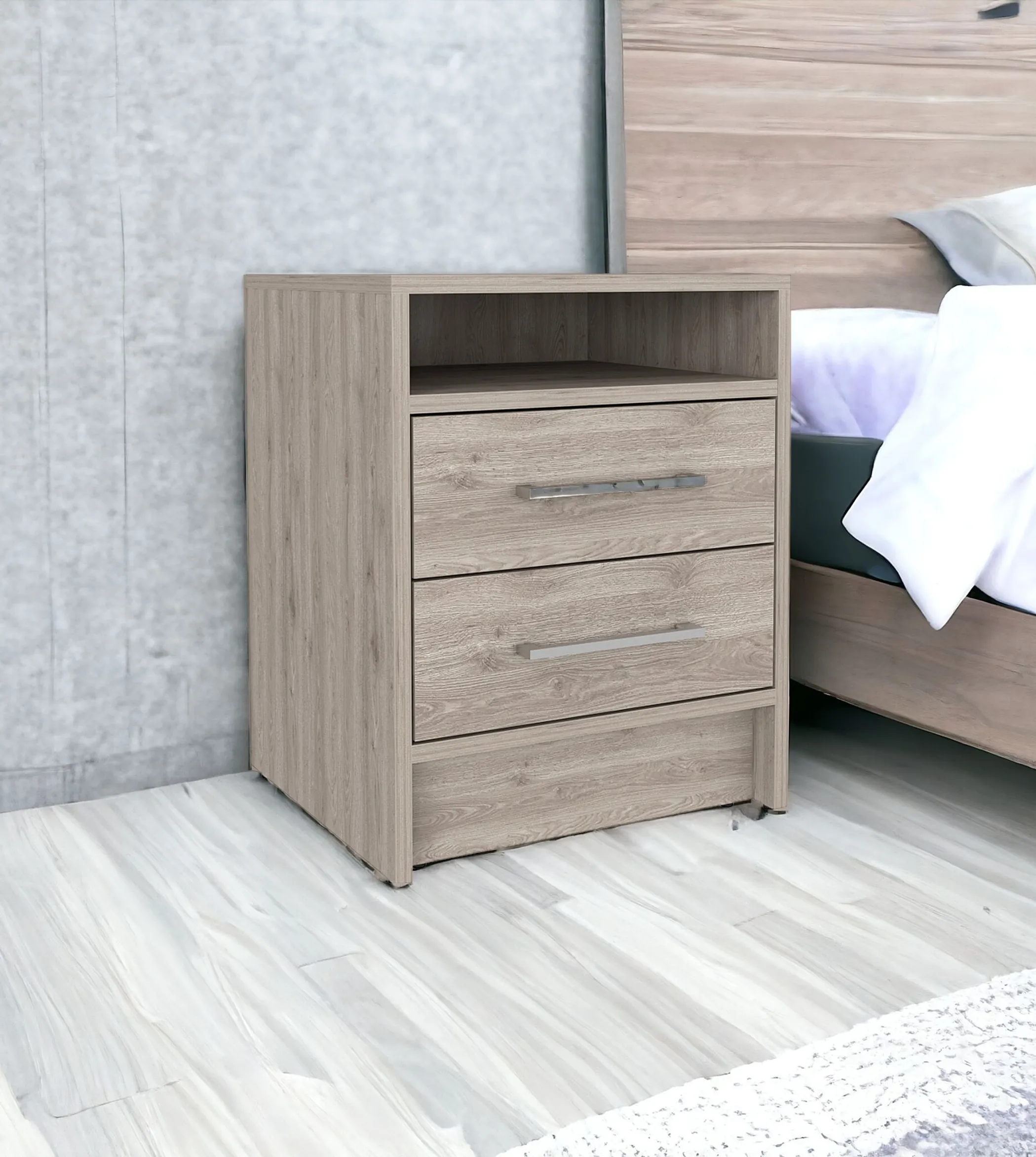 20" Gray Two Drawer Faux Wood Nightstand - Image 2