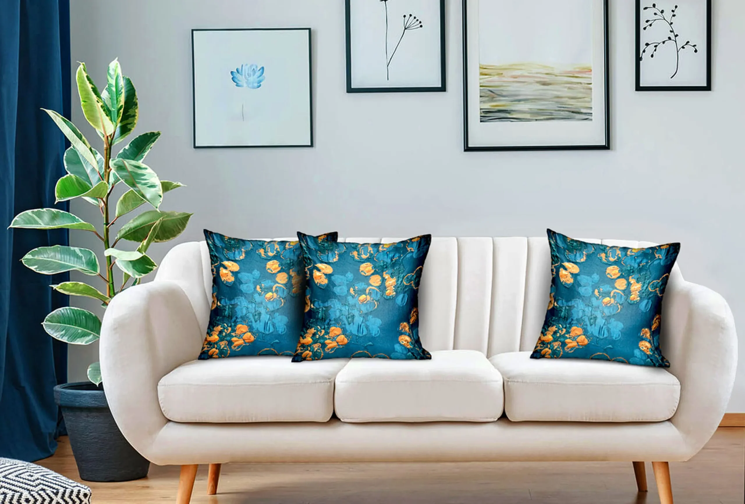 Plutus Bronze Blossom Blue Floral Luxury Throw Pillow - Image 2