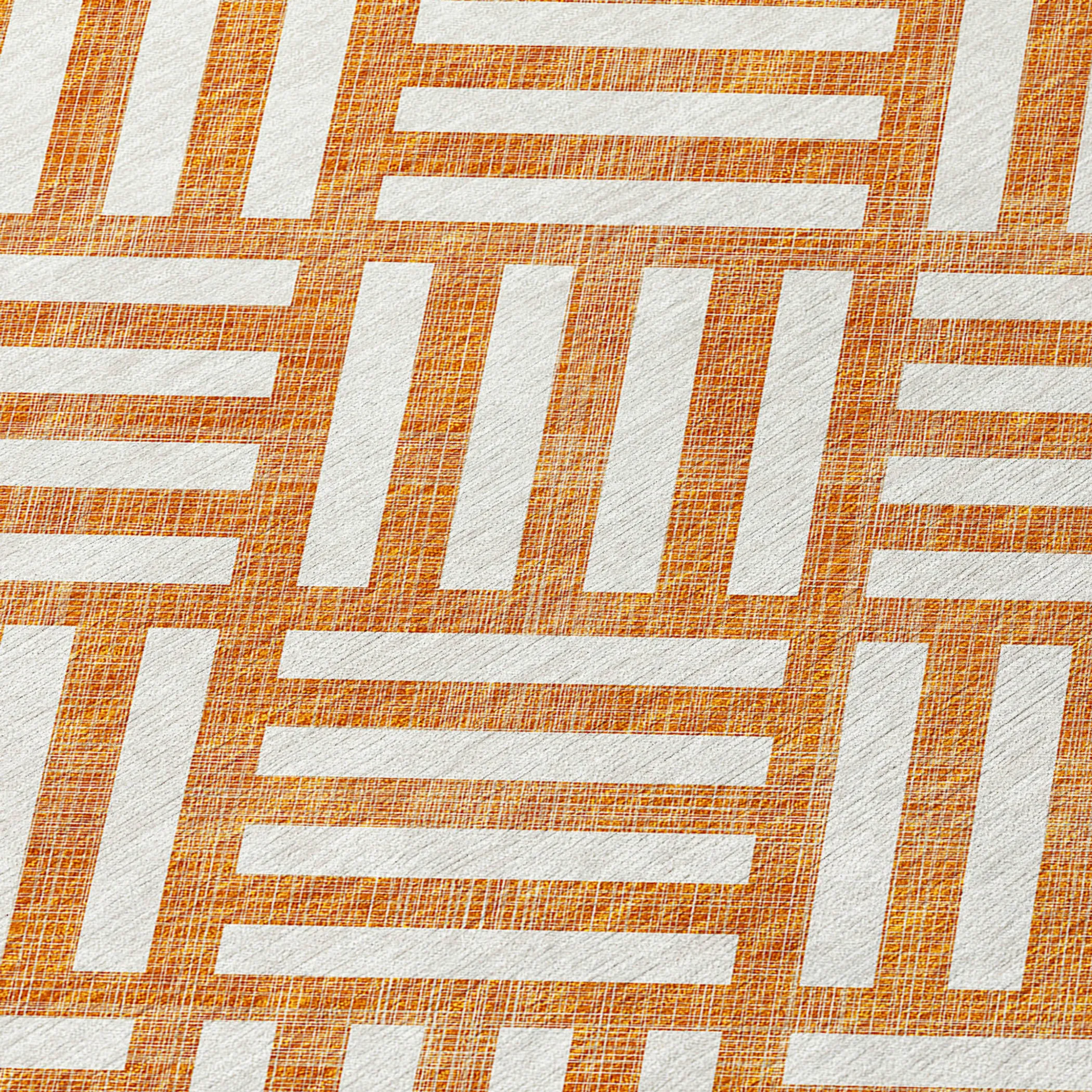 10' X 14' Orange And Ivory Geometric Washable Indoor Outdoor Area Rug - Image 5